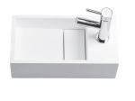 Lave-mains pour toilettes, évacuation dissimulée et de lignes épurées, résine Solid-Surface BENESTONE® blanc mat, Largeur 35 cm, P. 18 cm, H. 12 cm, Livraison 5-7 jours OFFERTE.